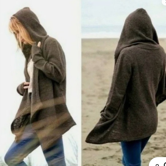 Betabrand Black Sheep Wool Hooded Wrap Cardigan - Brown